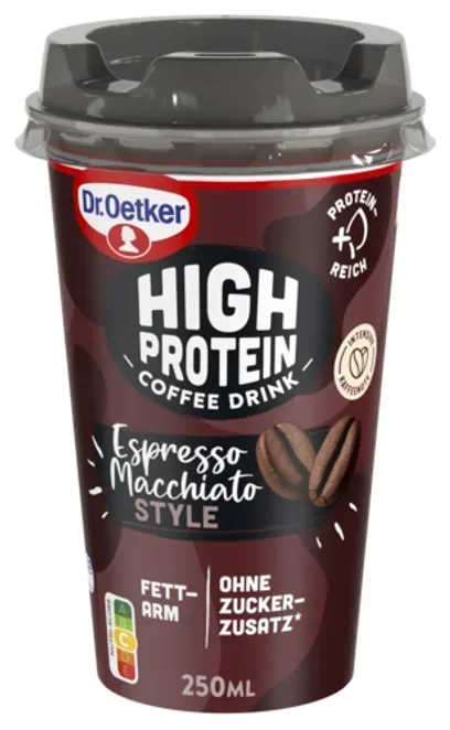 Packaging Dr. Oetker High Protein Coffee Drink Espresso Macchiato Style