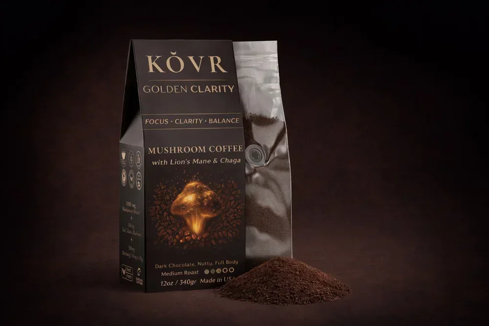 Packaging KŎVR Mushroom Latte