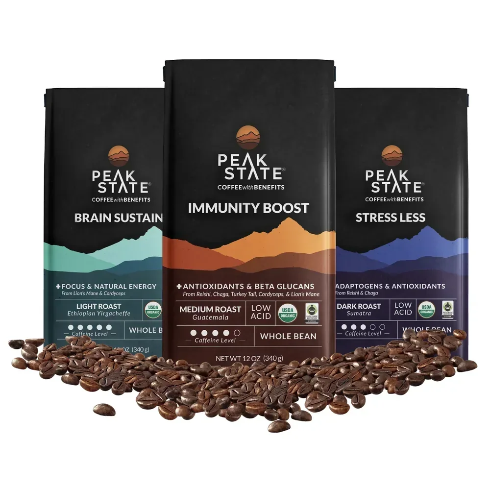 Packaging Peak State Coffee Variety Pack / Brain Sustain / Immunity Boost / Stress Less